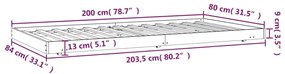 Πλαίσιο Καναπέ Μελί 80 x 200 εκ. από Μασίφ Ξύλο Πεύκου - Καφέ