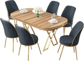 Dining Table &amp; Chairs Set (7 Pieces) Lai - Light Walnut, Gold, Anthracite Light Walnut
Gold
Anthracite