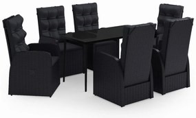vidaXL Σετ Τραπεζαρίας Κήπου 7 Τεμαχίων Μαύρο με Μαξιλάρια
