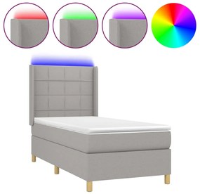 vidaXL Κρεβάτι Boxspring με Στρώμα &amp; LED Αν.Γκρι 80x200 εκ. Υφασμάτινο