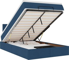 vidaXL Οθωμανικό κρεβάτι με στρώμα &amp; LEDs Μπλε 120x200 cm Ύφασμα