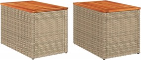 vidaXL Τραπεζάκια Κήπου 2 τεμ. Μπεζ 55x34x37εκ. Συνθ.Ρατάν/Μασίφ Ξύλο