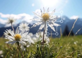 Intra Συλλεκτικό Ξύλινο Παζλ Plywood 4mm - Λευκά λουλούδια σε ένα λιβάδι με βουνά Σε Ξύλινο Κουτί - Διαστάσεις: 10x10 cm – 25 κομμάτια