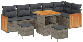 vidaXL Σετ Καναπέ Κήπου με μαξιλάρι 9 pcs Γκρι