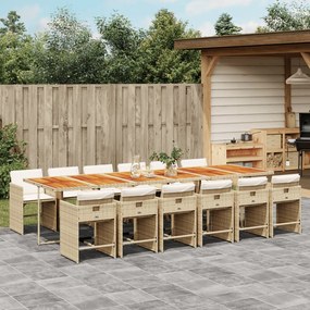 vidaXL Σετ Τραπεζαρίας Κήπου 13 τεμ. Μπεζ Συνθ. Ρατάν με Μαξιλάρια