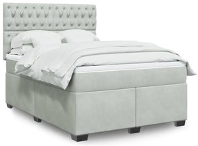 vidaXL Κρεβάτι Boxspring με Στρώμα Ανοιχτό Γκρι 140x190 εκ. Βελούδινο