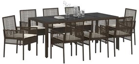 vidaXL Σέτ φαγητού για κήπο 9 pcs Καφέ Πολυ ράταν