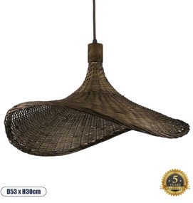 01720 GloboStar® CUBA 01720 Boho Κρεμαστό Φωτιστικό Ανάρτηση Μονόφωτο 1 x E27 IP20 Καφέ Ξύλο - Μ53 x Π53 x Υ30cm