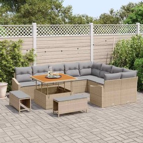 vidaXL Σετ Καναπέ Κήπου με μαξιλάρι 12 pcs Μπεζ Πολυ ράταν