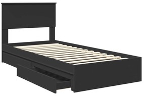 vidaXL Κρεβάτι Αποθήκης Μαύρο 90 x 190 cm Επεξεργασμένο ξύλο