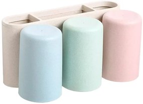 ECOCO βάση οδοντόβουρτσας με 3 ποτήρια E1615, μπεζ