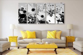 Ανοιξιάτικα λουλούδια λιβαδιών με 5 μέρη εικόνα σε μαύρο & άσπρο