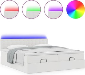 vidaXL Κρεβάτι-Μονό κρεβάτι με στρώματα και LED Λευκό 160x200 εκ. από τεχνητό δέρμα
