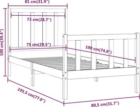 vidaXL Πλαίσιο Κρεβατιού Λευκό 75x190 εκ. Μασίφ Ξύλο Small Single
