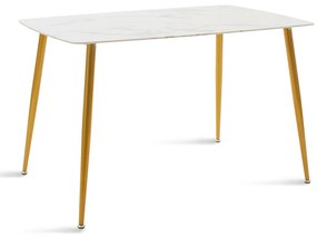 Τραπέζι Paris pakoworld οβάλ γυαλί 8mm σχέδιο μαρμάρου-χρυσό 120x80x75εκ - 029-000086