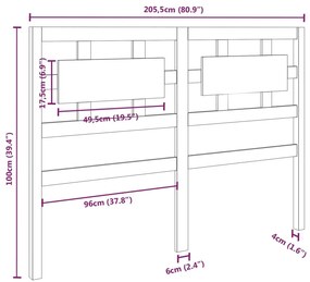 vidaXL Κεφαλάρι Κρεβατιού 205,5x4x100 εκ. από Μασίφ Ξύλο Πεύκου