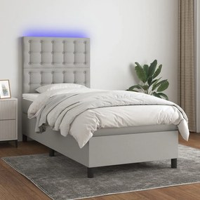 VidaXL Κρεβάτι Boxspring με Στρώμα & LED Αν.Γκρι 90x200 εκ. Υφασμάτινο