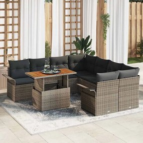 vidaXL Σετ Καναπέ Κήπου με μαξιλάρι 9 pcs Γκρι