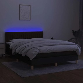 vidaXL Κρεβάτι Boxspring με Στρώμα &amp; LED Μαύρο 140x200 εκ. Υφασμάτινο