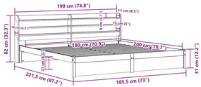 Πλαίσιο Κρεβατιού με Κεφαλάρι 180x200 εκ. από Μασίφ Ξύλο Πεύκου - Καφέ