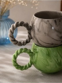 Σετ 4 τεμαχίων κεραμικές κούπες με πλεκτή λαβή και πολύχρωμο σχέδιο Κόκκινο