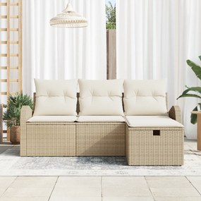 vidaXL Σετ Καναπέ Κήπου 4 Τεμαχίων με Μαξιλάρια Μπεζ Πολυ Ρατάν