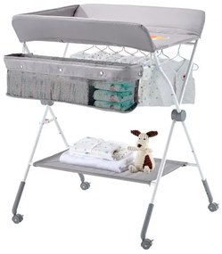 VEVOR Foldable Baby Changing Diaper Station with Side Basket &amp; Wheels Light Gray