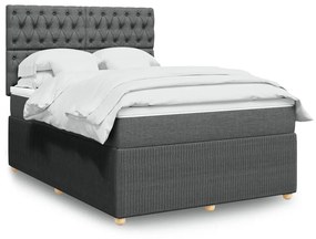 vidaXL Κρεβάτι Boxspring με Στρώμα Σκούρο Γκρι 140x190 εκ. Υφασμάτινο