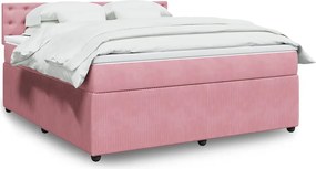 vidaXL Κρεβάτι Boxspring με Στρώμα Ροζ 180x200 εκ. Βελούδινο