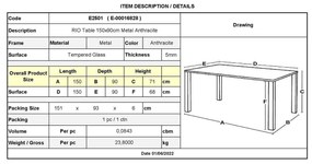 Τραπέζι Rio 150x90cm Μεταλ.Ανθρακί