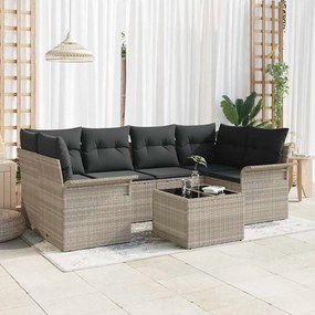 vidaXL Σετ Καναπέ Κήπου 7 pcs Ανοιχτό γκρι Πολυ ράταν