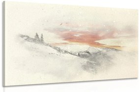 Εικόνα ηλιοβασίλεμα πάνω από χιονισμένα βουνά - 60x40