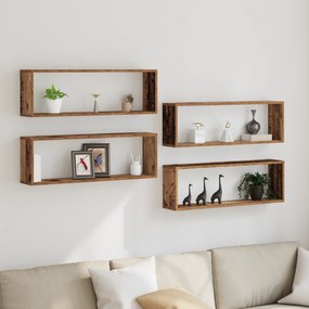 vidaXL Ράφια Τοίχου 4 τεμ σε Παλιό Ξύλο 80x15x26 εκ. Επεξεργασμένο Ξύλο