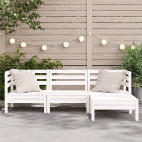 Καναπές Κήπου Τριθέσιος με Υποπόδιο Λευκός Μασίφ Ξύλο Πεύκου - Λευκό