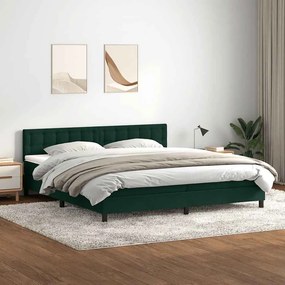 vidaXL Κρεβάτι Boxspring με Στρώμα &amp; LED σκούρο πράσινο 180x220cm Βελούδινο