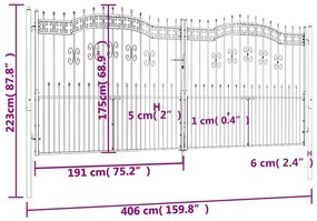 vidaXL Πόρτα Φράχτη με Ακίδες Μαύρη 406x223 εκ. Ατσάλι με Ηλεκτρ. Βαφή