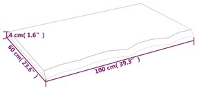 Ράφι Τοίχου Σκούρο Καφέ 100x60x(2-4) εκ. Επεξ. Μασίφ Ξύλο Δρυός - Καφέ