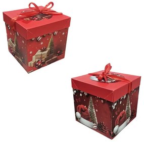 Χριστουγεννιάτικο Κουτί Δώρου με Κόκκινη Κορδέλα 30x30cm 12τμχ - Christmas Gift Box with Red Ribbon 12pcs-056040-192077