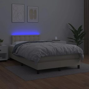 vidaXL Κρεβάτι Boxspring με Στρώμα &amp; LED Κρεμ 120x200 εκ. Συνθ. Δέρμα