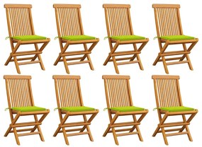 Καρέκλες Κήπου 8 τεμ. Μασίφ Ξύλο Teak με Φωτ. Πράσινα Μαξιλάρια