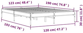 Πλαίσιο Κρεβατιού Μαύρο 120x190 εκ. Επεξ. Ξύλο &amp; Μέταλλο - Μαύρο