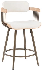 Σκαμπό μπαρ Cameo pakoworld μέταλλο μπρονζέ-white-wash ξύλο-μπέζ ύφασμα 53x50x93εκ