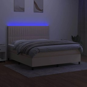 vidaXL Κρεβάτι Boxspring με Στρώμα &amp; LED Κρεμ 180x200 εκ. Υφασμάτινο
