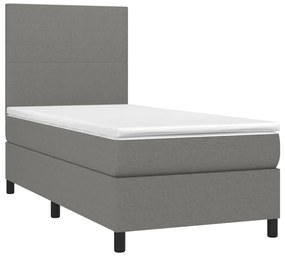 vidaXL Κρεβάτι Boxspring με Στρώμα &amp; LED Σκ.Γκρι 90x190 εκ. Υφασμάτινο