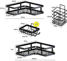 Επιτοίχια ράφια μπάνιου σε σετ 5Χ - 2155 - 170141 - Black