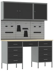 vidaXL Ντουλάπα Εργασίας με συρτάρι 8 pcs Μαύρο 150 x 55 x 200 εκ