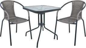 BALENO Set Κήπου - Βεράντας: Τραπέζι + 2 Πολυθρόνες Μέταλλο Ανθρακί, Wicker Mixed Grey   1τμχ