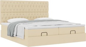 vidaXL Οθωμανικό κρεβάτι με στρώματα Κρέμα 180x200cm ύφασμα