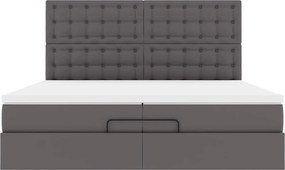 vidaXL Οθωμανικό κρεβάτι με στρώματα &amp; LEDs Γκρι Faux Leather