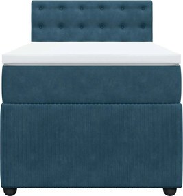 vidaXL Κρεβάτι Boxspring με Στρώμα Μπλε 90x190 εκ. Βελούδινο